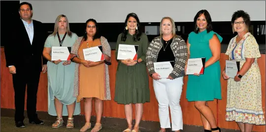  ?? (Courtesy photo) ?? Root-Gillespie Candidates with Superinten­dent Chance Welch - (left to right) Kathryn Sims, Angelica Garay, Charissa Drake, Katie Rodriguez, Lauren Hays and April Couch.