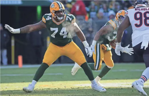  ?? MARK HOFFMAN / MILWAUKEE JOURNAL SENTINEL ?? Green Bay Packers guard Elgton Jenkins has been a pleasant surprise on the offensive line during his rookie season.