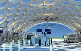  ??  ?? A rendering of what a rapid-transit bus station could look like in South Miami-Dade. The $300 million project will receive $100 million from Washington.