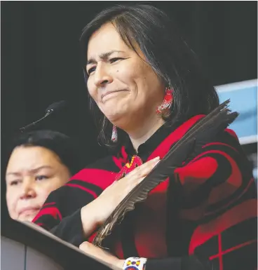  ?? ADRIAN WYLD / THE CANADIAN PRESS FILES ?? Commission­er Michele Audette, here during the release of the Missing and Murdered
Indigenous Women report, is one of five new members named to the Senate.