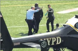  ??  ?? Copter caper: De Blasio used an NYPD helicopter to tour the city’s schools.