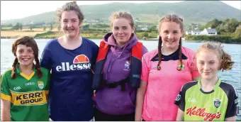  ??  ?? Valentia Under-14 Girls gold medalists Dervlah Healy, Emma O’Connor, Amy Lyne (cox), Leanne O’Connor and Saoirse King at Cahersivee­n Regatta on Sunday.