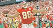  ?? CHARLIE RIEDEL/ASSOCIATED PRESS FILE PHOTO ?? Chiefs tight end Tony Gonzalez celebrates a touchdown in 2007 in Kansas City, Mo. He will be inducted into the Pro Football Hall of Fame on Saturday in Canton, Ohio.