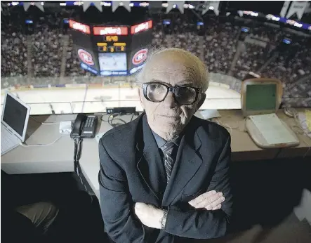  ?? CHRISTINNE MUSCHI ?? Writer Red Fisher, seen in 2005 during a game between the Montreal Canadiens and Toronto Maple Leafs at the Bell Centre, covered the Canadiens from 1955 to 2012. He died Friday at age 91.