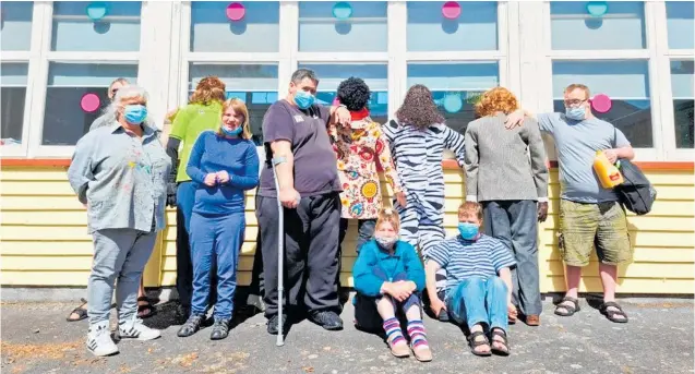  ?? ?? Artists from Ka¯ piti Art Studio with decorated mannequins which were part of their Wellington Sculpture Trust’s PARK(ing) Day installati­on.