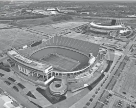  ?? ?? A general overall aerial view of Arrowhead Stadium (foreground) and Kauffman Stadium at the Truman Sports Complex.