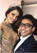  ?? DOK. BUBAH ALFIAN ?? KENANGAN MANIS: Bubah berkesempa­tan foto bareng Miss Universe 2016 Iris Mittenaere setelah sesi rias selesai.