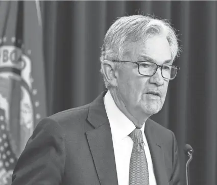  ?? ALEX BRANDON/AP ?? Federal Reserve Board Chair Jerome Powell made clear Wednesday that further large rate hikes are coming after the Fed raised its benchmark short-term interest rate by a half-percentage point.