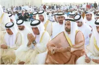  ??  ?? Sheikh Saud bin Saqr offers Eid Al Fitr prayers at the Eid Grand Musalla in Khuzam, Ras Al Khaimah, on Friday morning.