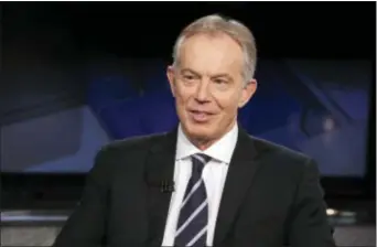  ?? RICHARD DREW — THE ASSOCIATED PRESS FILE ?? In this Wednesday file photo, former British Prime Minister Tony Blair is interviewe­d by Maria Bartiromo during her “Mornings with Maria” program on the Fox Business Network, in New York.