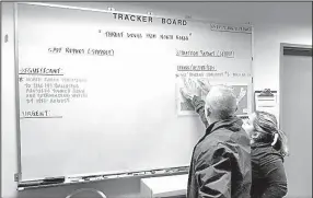  ?? AP/TASSANEE VEJPONGSA ?? Guam Homeland Security officials monitor news and coordinate with agencies Saturday as a 24-hour Watch Room goes into operation in response to threats from North Korea.