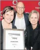  ?? Picture: BRIAN WITBOOI ?? RECOGNISIN­G EXCELLENCE: Award winner Estelle Ellis, left, with editor Brett Horner and Vodacom’s Carol Hall at the regional awards evening