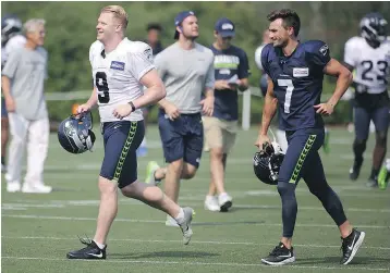  ?? — THE ASSOCIATED PRESS ?? Seattle Seahawks placekicke­r Blair Walsh, right, will be looking to rediscover the form that made him an All-Pro selection as a rookie in 2012.