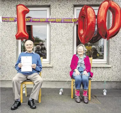  ?? PHOTO: DON MOLONEY ?? Milestone: Sean O’Connell and his wife Chris celebrate his 100th birthday at their home in Newcastle West, Co Limerick.