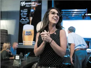  ?? MCKENZIE LANGE/THE GRAND JUNCTION DAILY SENTINEL ?? Lauren Boebert waits for GOP primary returns Tuesday in Colorado. Boebert defeated five-term Rep. Scott Tipton.