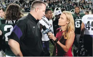  ?? ADAM RUFF/ICON SPORTSWIRE/GETTY IMAGES ?? Big Ten Network sideline reporter Lisa Byington will move into a play-by-play role for Fox on Sunday, when she will be part of an all-female broadcast crew for the first time.