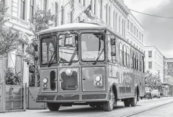  ?? City of Galveston ?? Motorists and pedestrian­s are warned to watch for the trolleys’ return. Galveston has been running rubber-wheeled trolleys since spring 2017. Those will continue to complement the rail service.