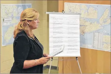  ?? TINA COMEAU ?? FANE’s executive director Marie-Claude Rioux revisited the history of the Acadians during her presentati­on to the Electoral Boundaries Commission at a session in Tusket on Sept. 8.