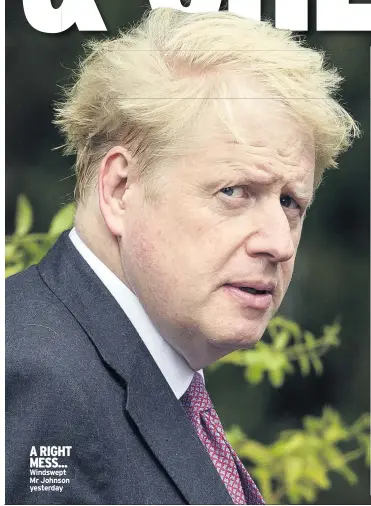  ??  ?? A RIGHT MESS... Windswept Mr Johnson yesterday
