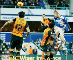  ??  ?? HOOPS THERE IT IS: Sebastian Polter heads in QPR’s equaliser