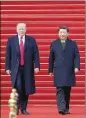  ?? XINHUA / SIPA USA ?? Chinese President Xi Jinping holds a grand ceremony to welcome President Donald Trump at the square outside the east gate of the Great Hall of the People in Beijing on Thursday.