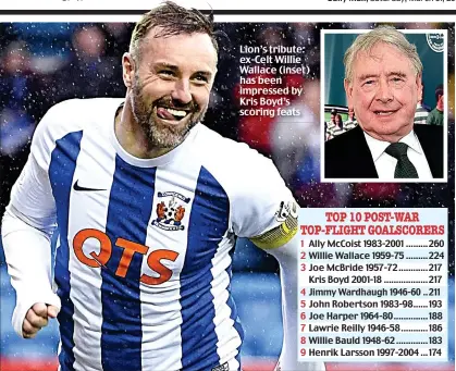  ??  ?? Lion’s tribute: ex-Celt Willie Wallace (inset) has been impressed by Kris Boyd’s scoring feats