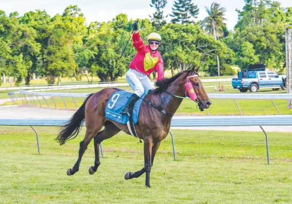  ?? Picture: Peter Roy. ?? Jockey Kate Southam rode the Sharlee D’Avila-trained Maquereau to a win in the Innisfail Cup on Saturday.