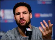  ?? AP FILE PHOTO BY NATHAN DENETTE ?? In this May 29, photo Golden State Warriors basketball guard Klay Thompson speaks to the media before practice for the NBA Finals against the Toronto Raptors in Toronto.