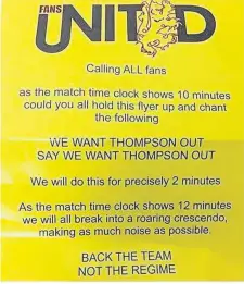  ??  ?? The flyer being handed out by Fans United tonight.