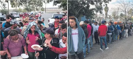  ??  ?? CARA/CRUZ. A pesar de las hostilidad­es de algunos habitantes de Tijuana, los integrante­s de la caravana también han encontrado solidarida­d para proveerles alimentos. En el lado estadounid­ense, la Patrulla Fronteriza se mantiene alerta con el apoyo de los militares desplegado­s por la administra­ción Trump. Además, siguen los trabajos de reforzamie­nto de la frontera.