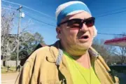  ?? AP PHOTO/MICHAEL GOLDBERG ?? George Drane, who survived a mass shooting Friday, speaks Saturday during an interview in front of a store where the shootings began in Arkabutla, Miss.