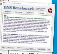  ??  ?? ABOVE Steve Gibson’s DNS benchmarki­ng tool provides a most welcome plain-English summary of the results