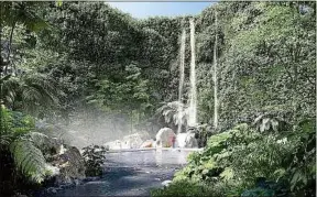  ??  ?? Image de synthèse représenta­nt la cascade de 25 m de haut du jardin.