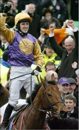  ??  ?? Flashback to Cheltenham in 2006 with jockey Tony McCoy aboard Brave Inca, and trainer Colm Murphy (right), after winning the Smurfit Kappa Champion Hurdle Challenge Trophy.