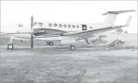  ??  ?? The twin-engine Beechcraft that was found on the illegal airstrip in the North Rupununi on August 13