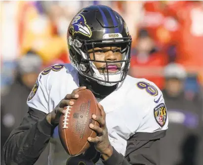  ?? REED HOFFMANN/ASSOCIATED PRESS ?? Rookie Lamar Jackson has led the Ravens to three victories in four games after taking over for injured Joe Flacco in Week 11. He has completed 58.4 percent of his passes this season for 687 yards and four touchdowns. He also has rushed for 471 yards.