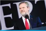  ?? —AFP ?? LYNCHBURG: In this file photo, President of Liberty University, Jerry Falwell Jr, speaks during Liberty University’s commenceme­nt ceremony in Lynchburg, Virginia.