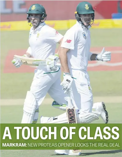  ?? Picture: Gallo Images ?? PERFECT PAIR. Proteas openers Dean Elgar (left) and Aiden Markram made Bangladesh toil on the opening day of the first Test in Potchefstr­oom yesterday.