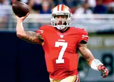  ?? (Reuters) ?? COLIN KAEPERNICK may get his shot to return to pro football after last throwing a pass for the San Francisco 49ers in 2016. NFL teams were informed this week that the 32-year-old quarterbac­k will hold a private workout on Saturday in Atlanta, which will include an interview portion in addition to on-field work.