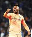  ?? ?? Inter Milan’s goalkeeper Andre Onana celebrates at the end of the Champions League round of 16, 2nd leg, soccer match between FC Porto and Inter Milan at the Dragao stadium in Porto, Portugal. (AP)