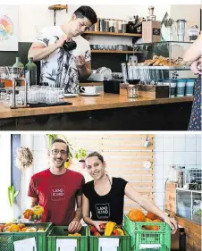  ??  ?? Junior (31) von GOTA Coffee (li.) ist der beste Barista Österreich­s. Katharina zog mit ihrem IndieBraut­modengesch­äft „Heyday“vor eineinhalb Jahren ins ehemalige Explosions­haus