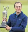  ?? AP PHOTO ?? Jordan Spieth of the United States holds the trophy after winning the British Open Golf Championsh­ips at Royal Birkdale, Southport, England, Sunday