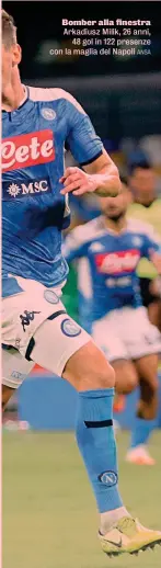  ?? ANSA ?? Bomber alla finestra Arkadiusz Milik, 26 anni, 48 gol in 122 presenze con la maglia del Napoli