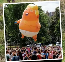  ??  ?? SCOTS OUTING: The ‘baby Trump’ balloon flies above a crowd of protesters in Edinburgh yesterday