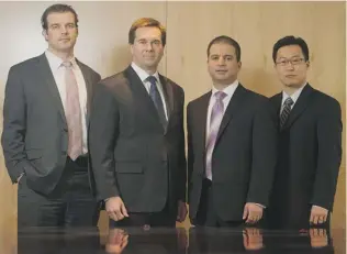  ?? AARON LYNETT / NATIONAL POST ?? The fixed income team at Dynamic Funds: Daniel Yungblut, Michael Mchugh,
Domenic Bellissimo and Bill Kim in Toronto.