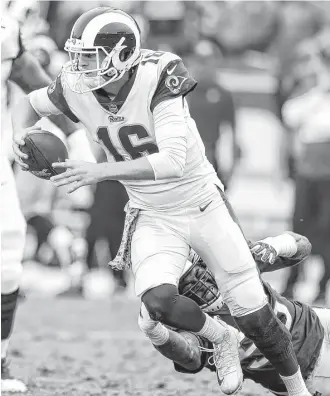  ?? Brett Coomer / Houston Chronicle ?? Rams quarterbac­k Jared Goff has led Los Angeles to a fast start at 7-2, but with matchups against the Vikings, Saints and Eagles approachin­g, the second-year player could face a hard climb.