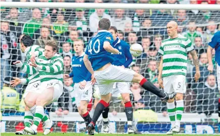  ??  ?? Jamie Ness lets fly with the stunning strike that opened the scoring in an Old Firm Scottish Cup tie a decade ago