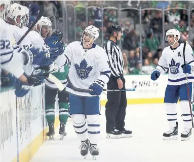  ?? RONALD MARTINEZ GETTY IMAGES ?? Mitch Marner opened the scoring Tuesday with his second goal of the season, then added three assists in a 7-4 win over Dallas. The goal-scoring heroes continue to be Auston Matthews and John Tavares, who each had a pair.