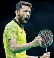  ?? AFP ?? H. S. Prannoy reacts during his men’s singles quarterfin­al against Son Wan Ho of South Korea at the Badminton Asia Championsh­ips in Wuhan, China, on Friday. Prannoy won 18-21, 23-21, 21-12. —