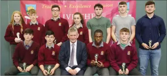  ??  ?? Students who received individual Sports Awards pictured with Ted Owens, CE of Cork ETB, who was Guest of honour at the Davis College Awards Ceremony.